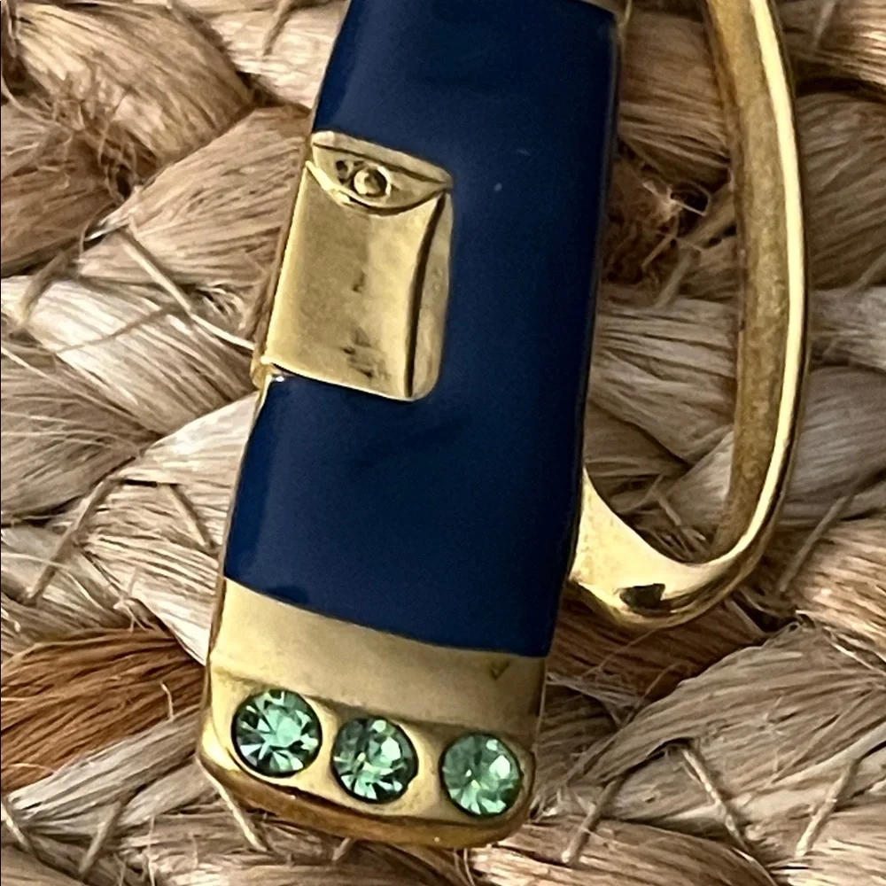 LIA Gold and‎ Blue Enamel Golf Bag Brooch with Rhinestones